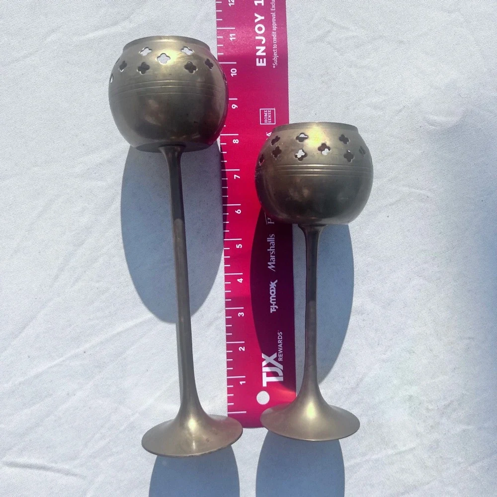 Vintage Pair Solid Brads Candle Holders‎ Made in India